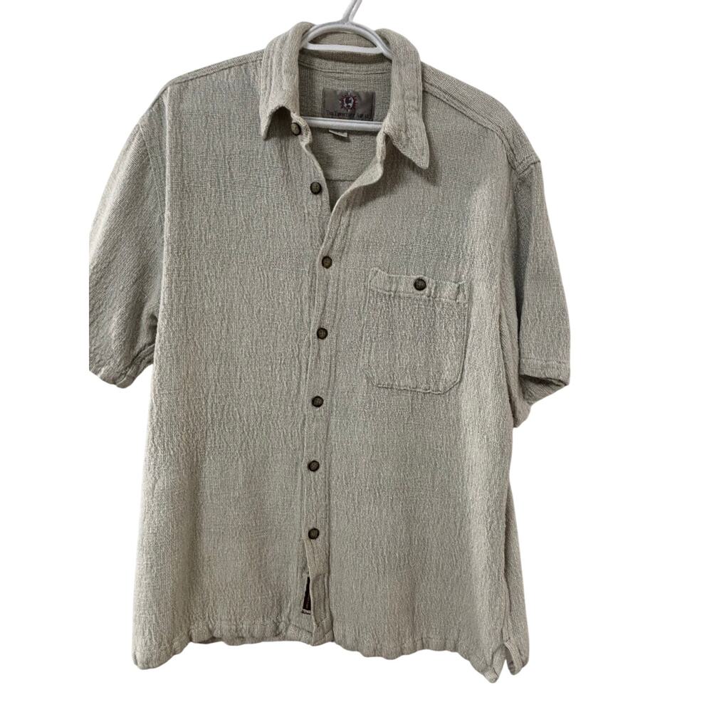 The Territory Ahead Textured Gauze
Homespun Linen Look Short Sleeve Shirt Men L